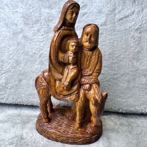 Vintage Wooden Nativity Scene Holy Family Donkey Carving Religious Art Figurine